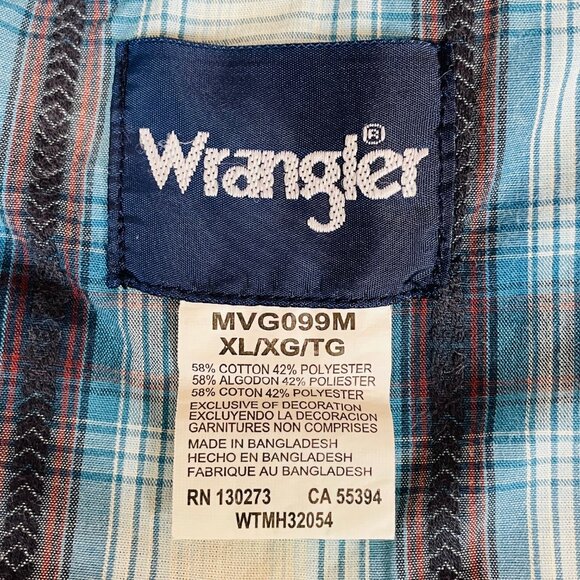 Vtg 90s Wrangler Yoke Pearl Snap Western Shirt Sz XL Blue Plaid Cowboy Ranch - Picture 6 of 6